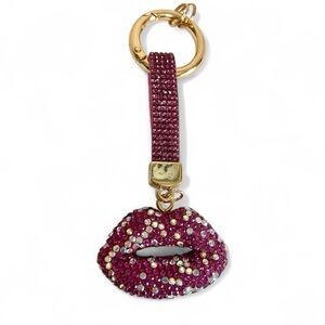 Pink blingy Rhinestone Lip Keychain or bag charm on a gold chain NWOT